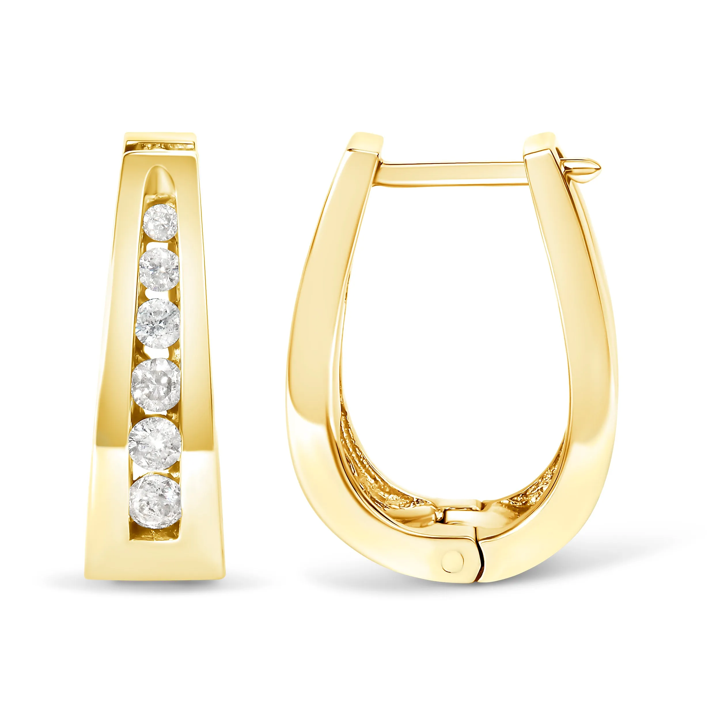 14K Gold 1/4 Cttw Channel-Set Brilliant Round-Cut Diamond Hoop Earrings