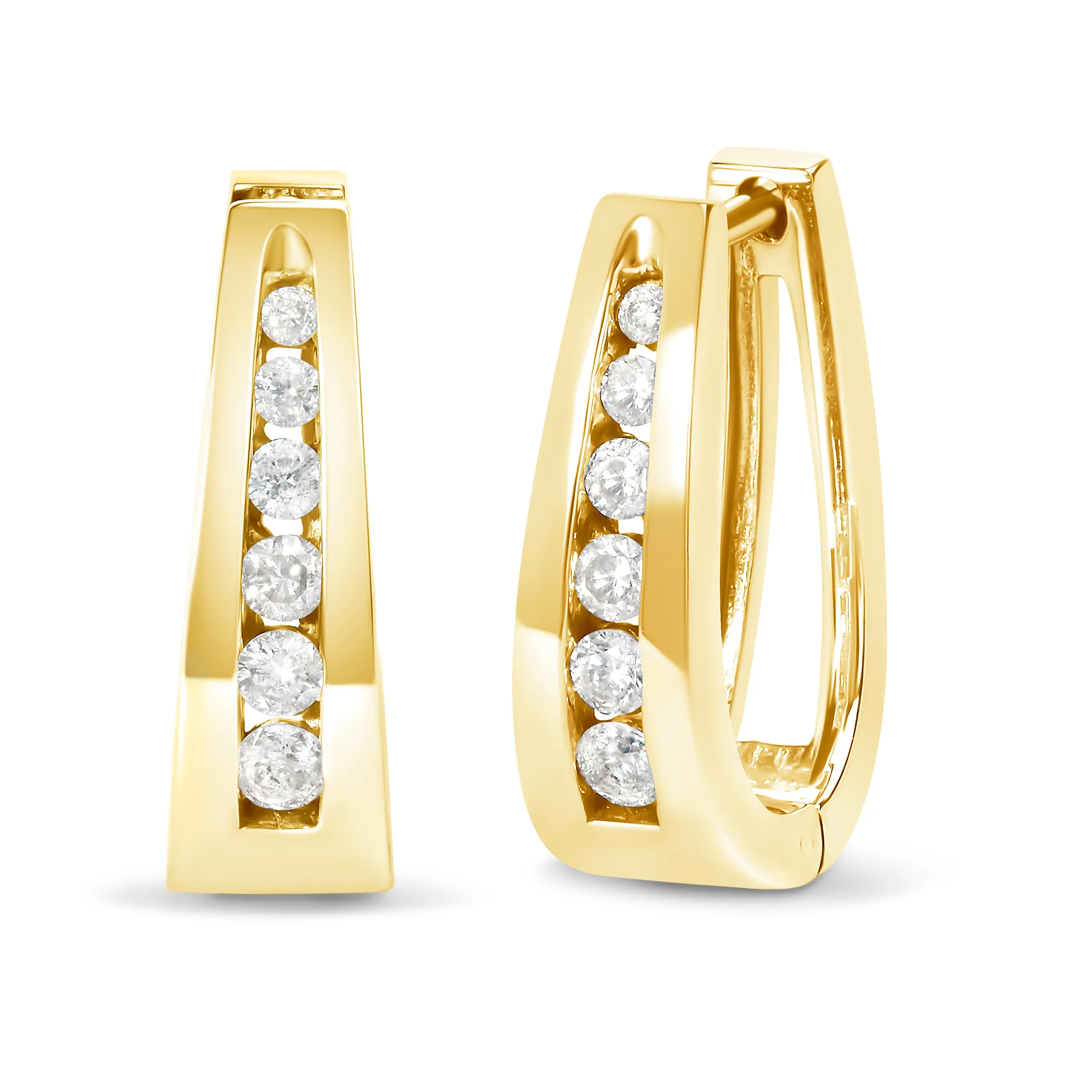 14K Gold 1/4 Cttw Channel-Set Brilliant Round-Cut Diamond Hoop Earrings