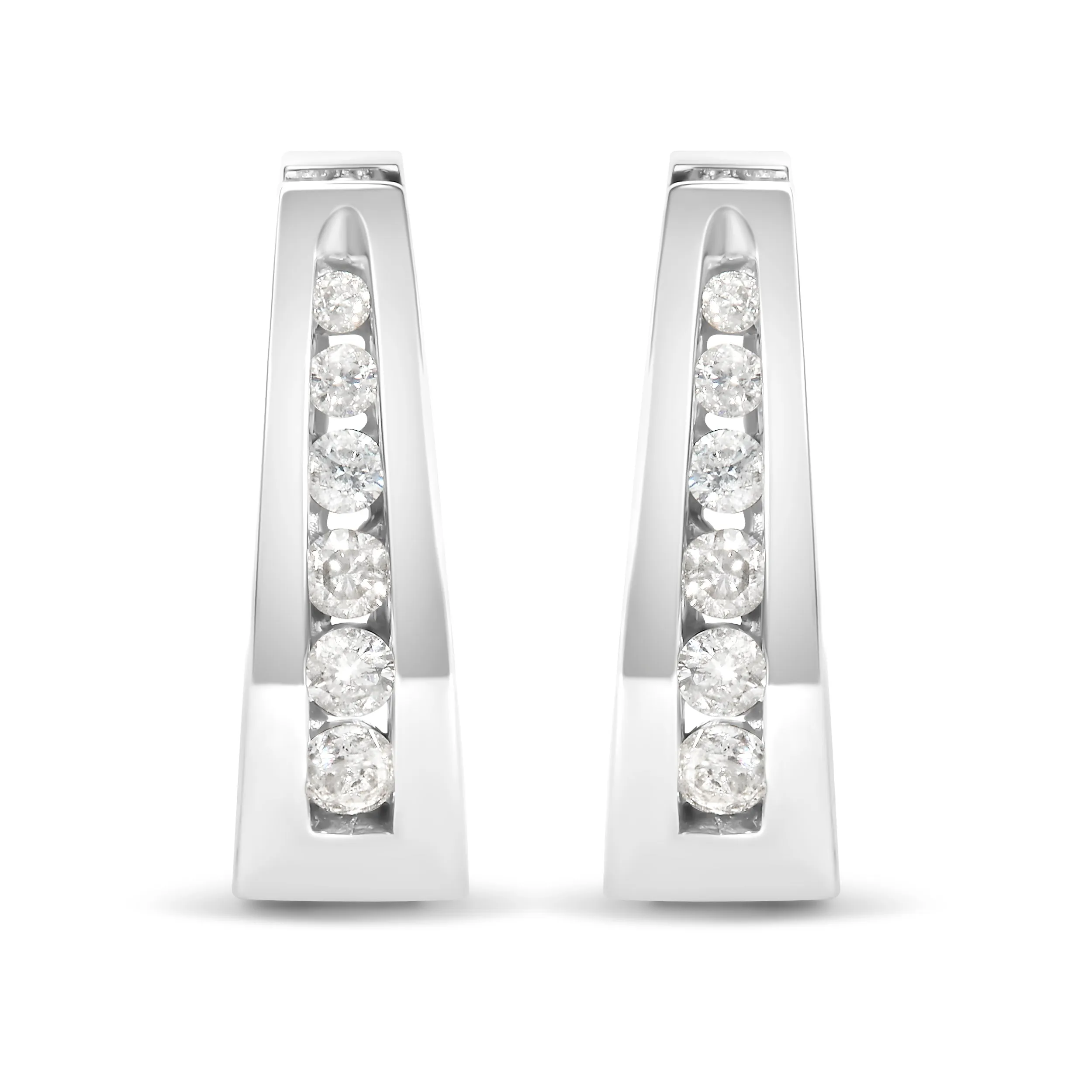 14K Gold 1/4 Cttw Channel-Set Brilliant Round-Cut Diamond Hoop Earrings