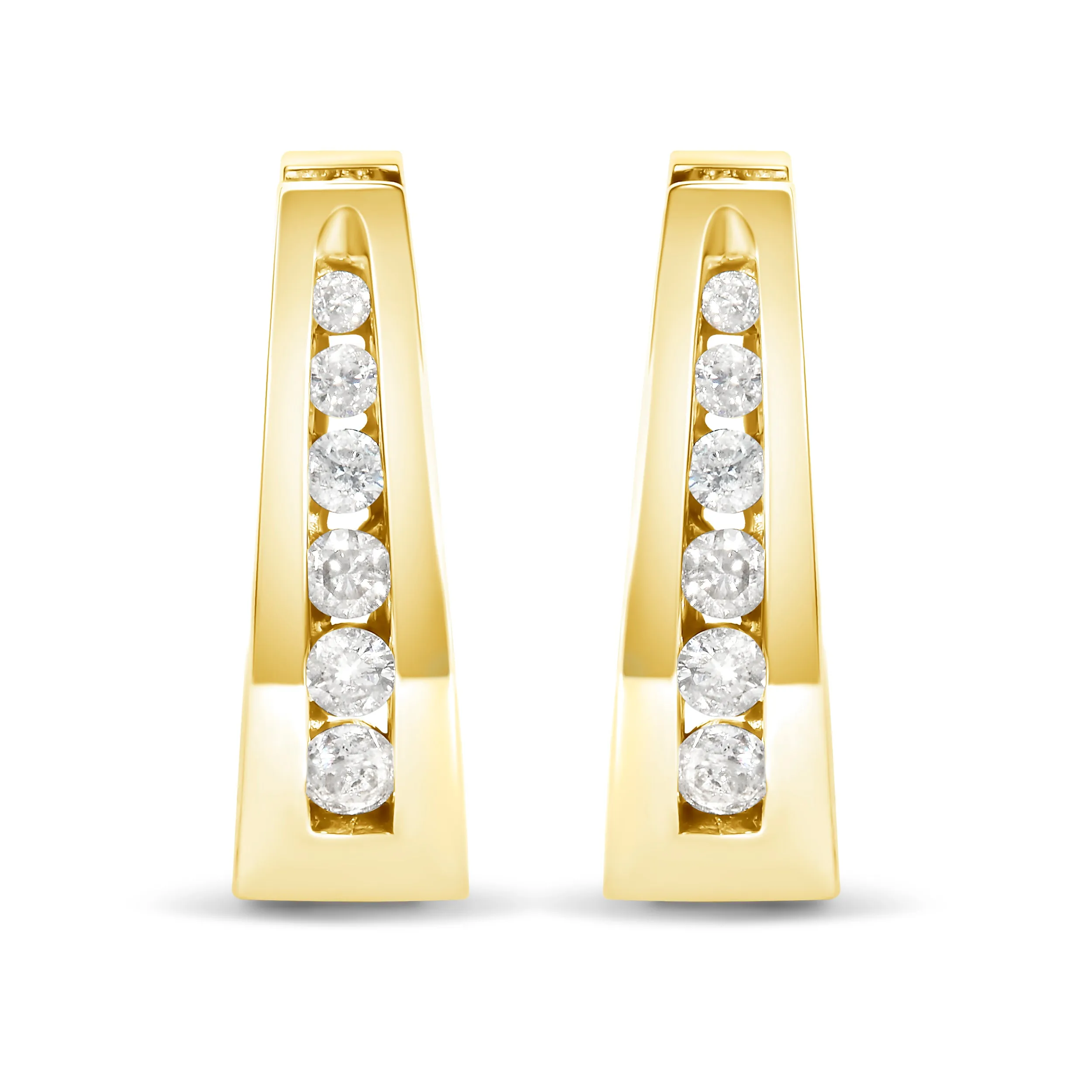 14K Gold 1/4 Cttw Channel-Set Brilliant Round-Cut Diamond Hoop Earrings