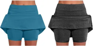 2 Pack Mini Skirts for Women Trendy Casual A Line High Waisted Summer Skorts Plus Size Fitness Athletic Tennis Skirts