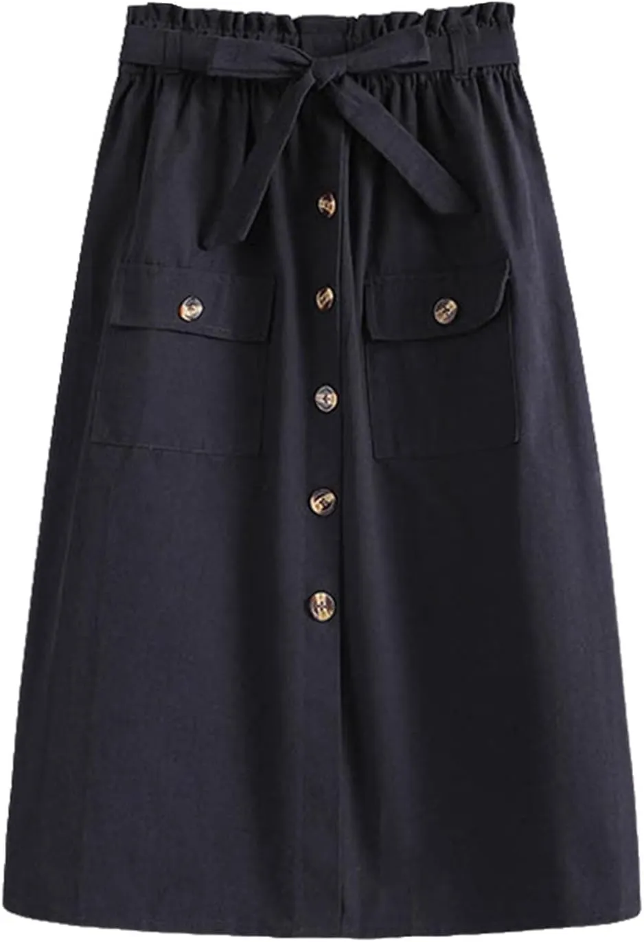 2024 Women's Skirts Summer New Literary Solid Color Button Midi Skirt Women's Woman Elastic Waist Cotton Linen A