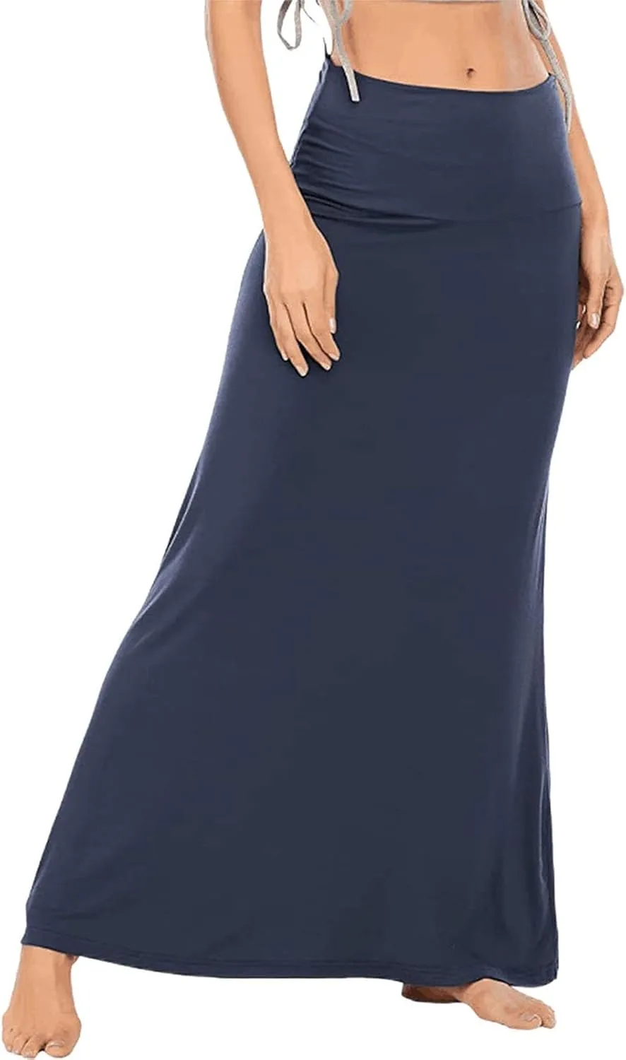2024 Women's Skirts Women's Casual Ruched Stretchy High Waist A Line Skirt Flared Midi Skirt