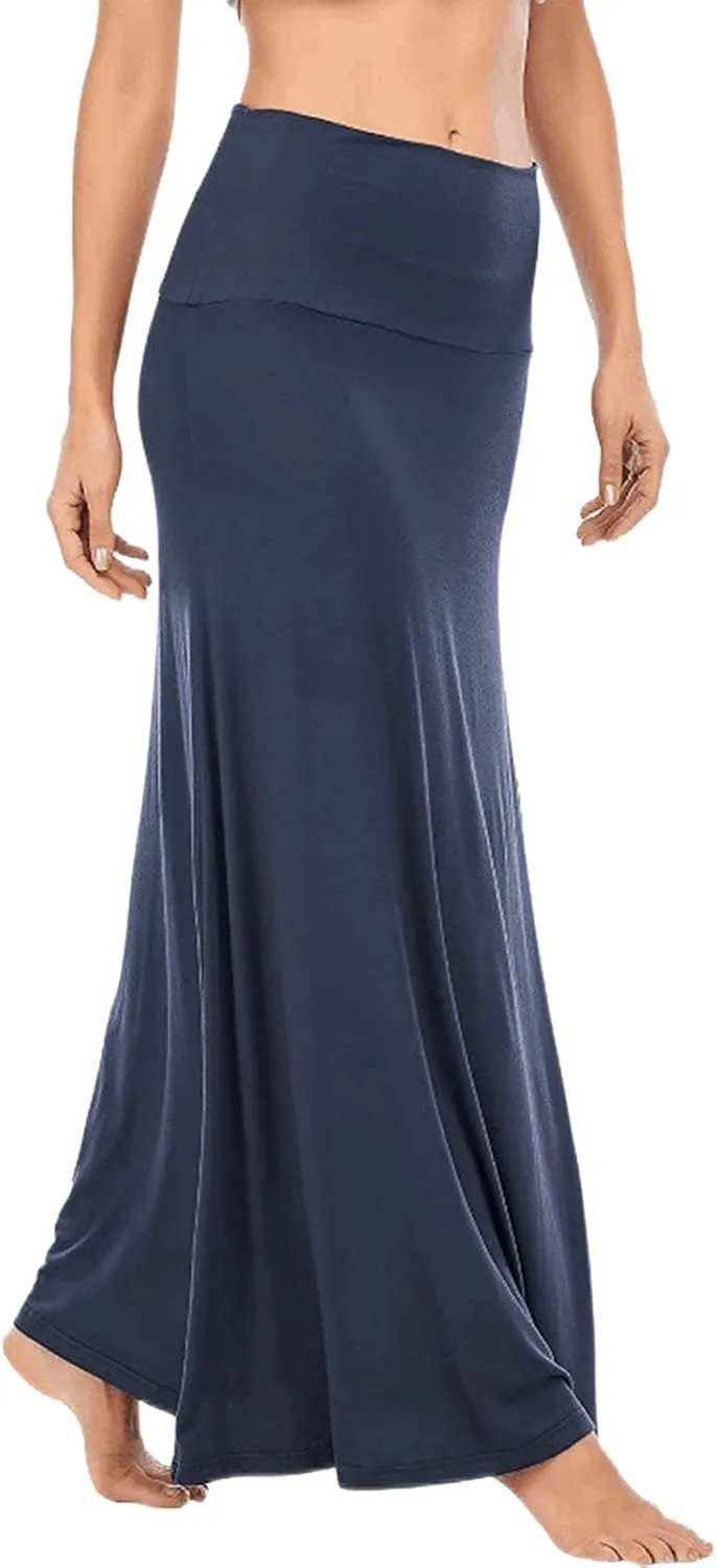 2024 Women's Skirts Women's Casual Ruched Stretchy High Waist A Line Skirt Flared Midi Skirt