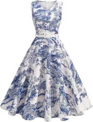 2025 Womens Summer Floral Print Dress Sleeveless Casual Flowy Sundress A Line Ruffle Wedding Guest Outfit Casual Spring Dress