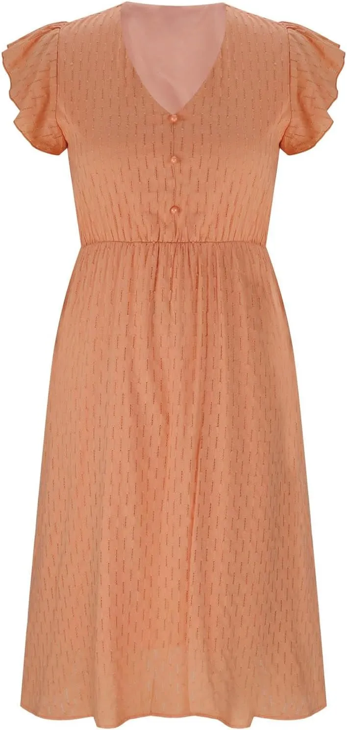 2025 Women's Summer Midi Dress Ruffle Cap Sleeve V-Neck Casual A Line Dress Beach Party Vacation Lace Sun Dresses