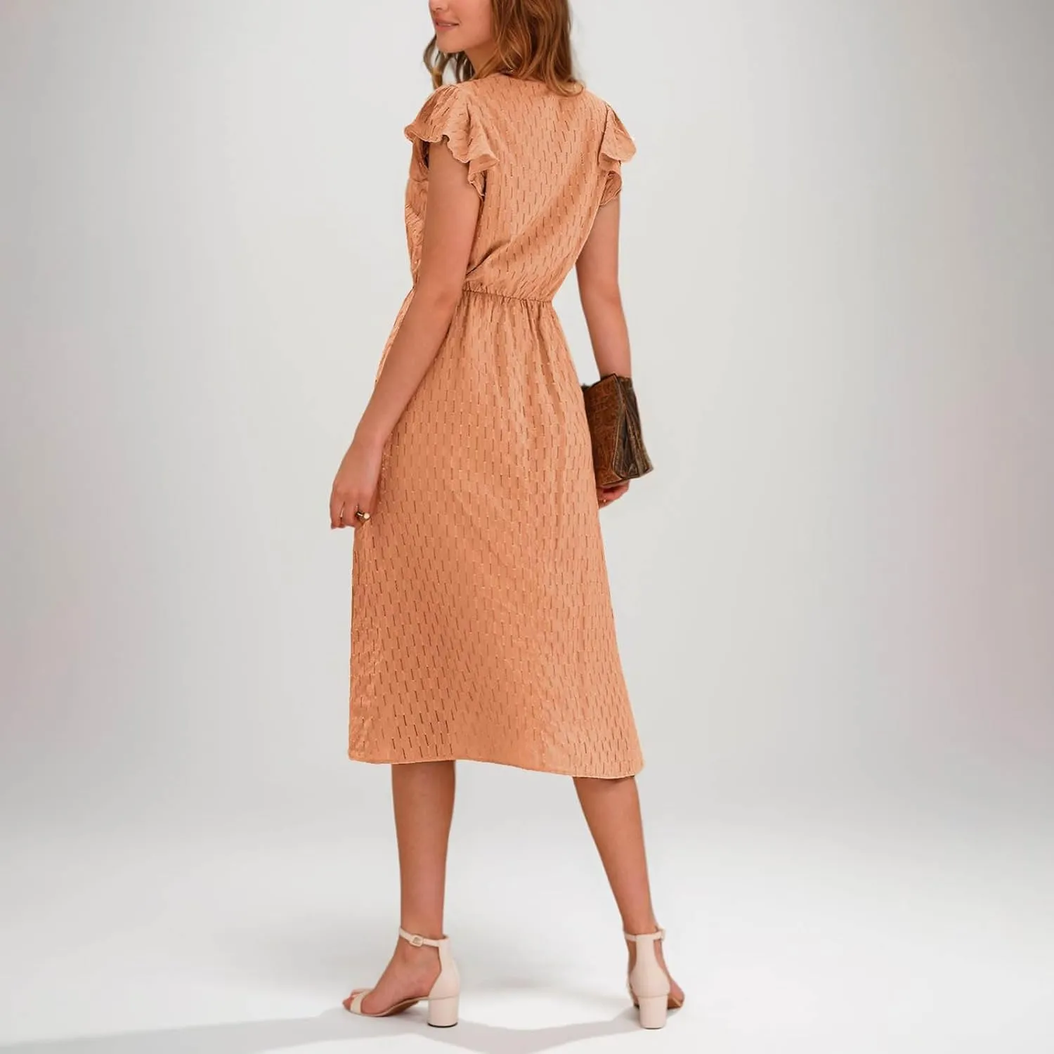 2025 Women's Summer Midi Dress Ruffle Cap Sleeve V-Neck Casual A Line Dress Beach Party Vacation Lace Sun Dresses