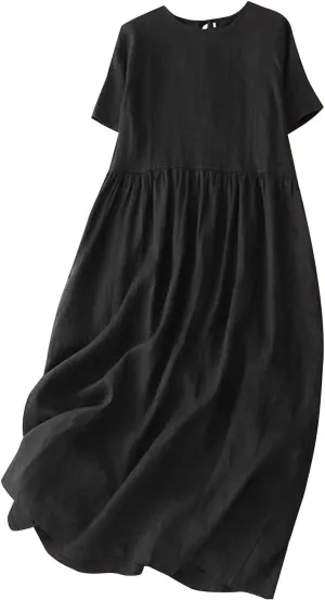 3/4 Sleeve Dresses for Women 2025 Vacation Cotton Linen Maxi Button Sundress Plus Size A Line Dress Trendy Maxi Dress