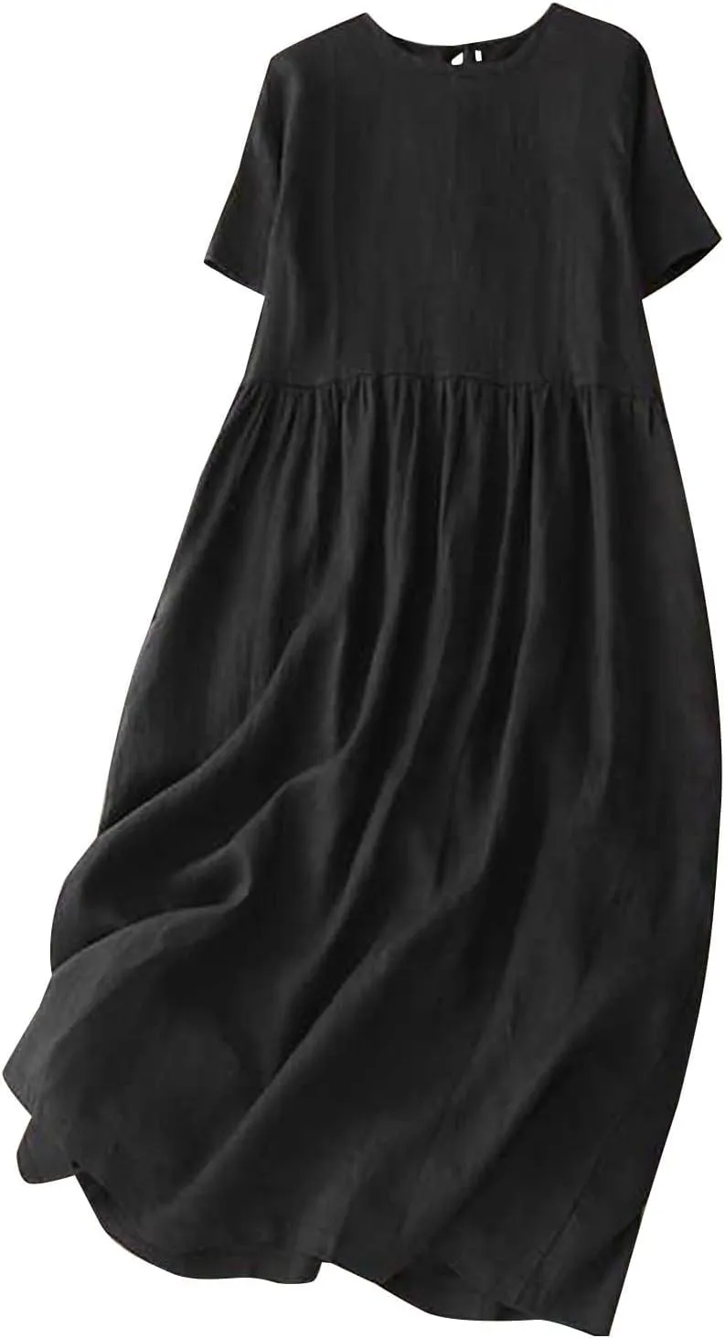 3/4 Sleeve Dresses for Women 2025 Vacation Cotton Linen Maxi Button Sundress Plus Size A Line Dress Trendy Maxi Dress