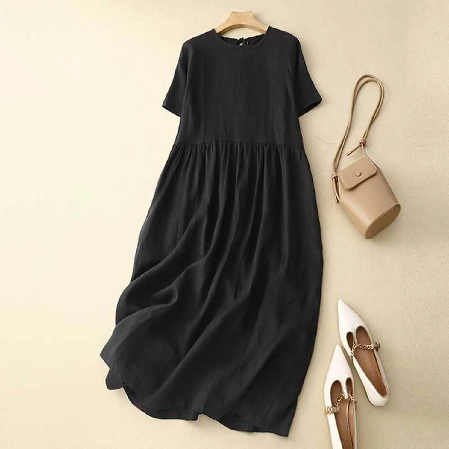 3/4 Sleeve Dresses for Women 2025 Vacation Cotton Linen Maxi Button Sundress Plus Size A Line Dress Trendy Maxi Dress