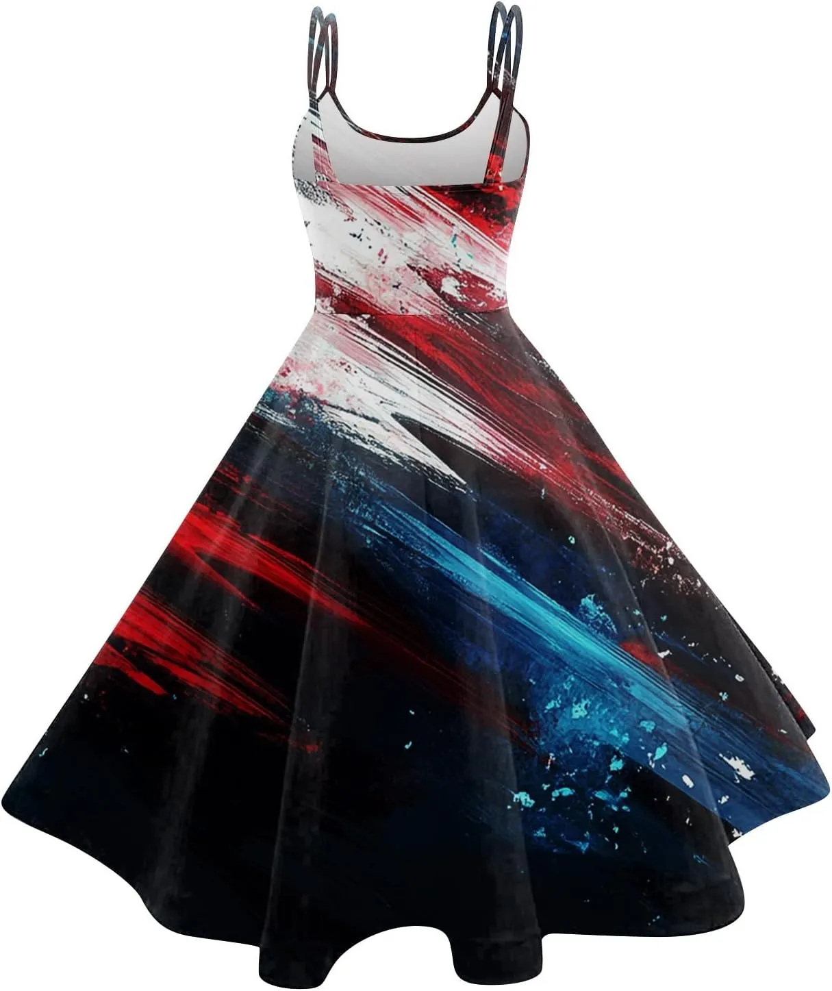 4Th of July Sundress for Women Midi Red White and Blue Dresses Sleeveless Patriotic Dress Holiday Festival Dresses