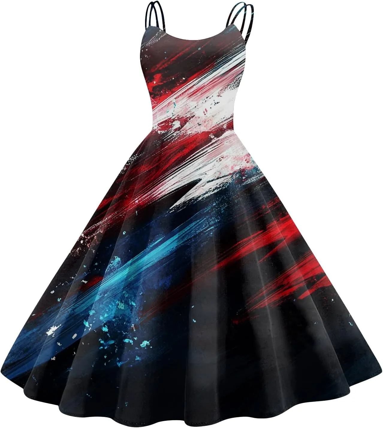 4Th of July Sundress for Women Midi Red White and Blue Dresses Sleeveless Patriotic Dress Holiday Festival Dresses