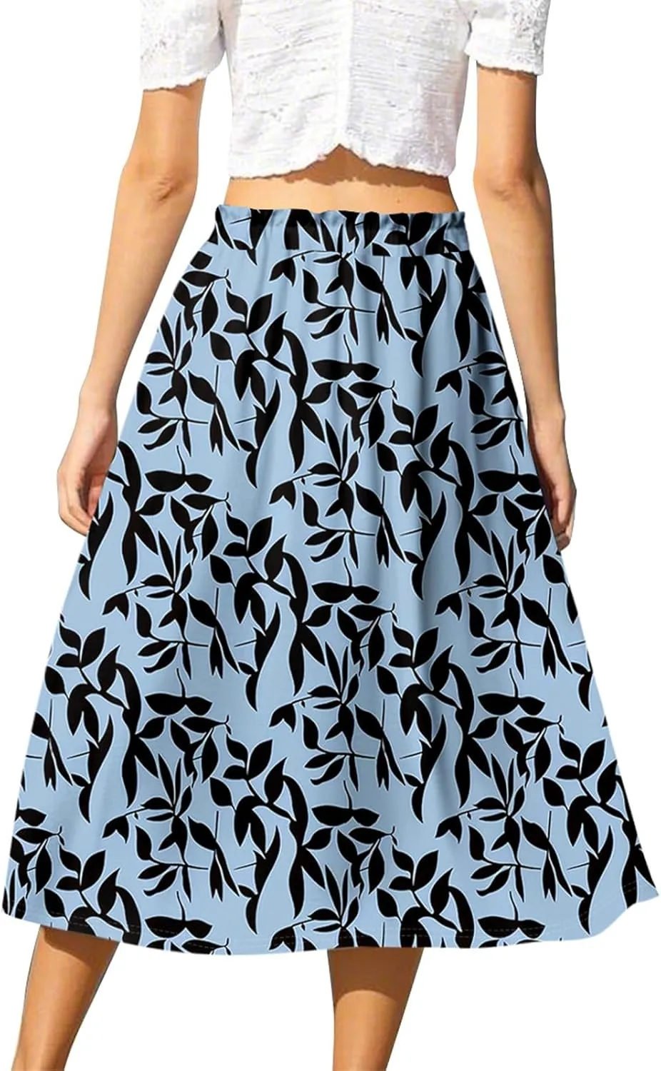 ADHOWBEW Boho Skirts for Women Cute Beach Plus Size Ruffle Trendy A Line Midi Length High Waisted Casual Flowy Spring Skirts