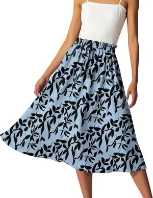 ADHOWBEW Boho Skirts for Women Cute Beach Plus Size Ruffle Trendy A Line Midi Length High Waisted Casual Flowy Spring Skirts