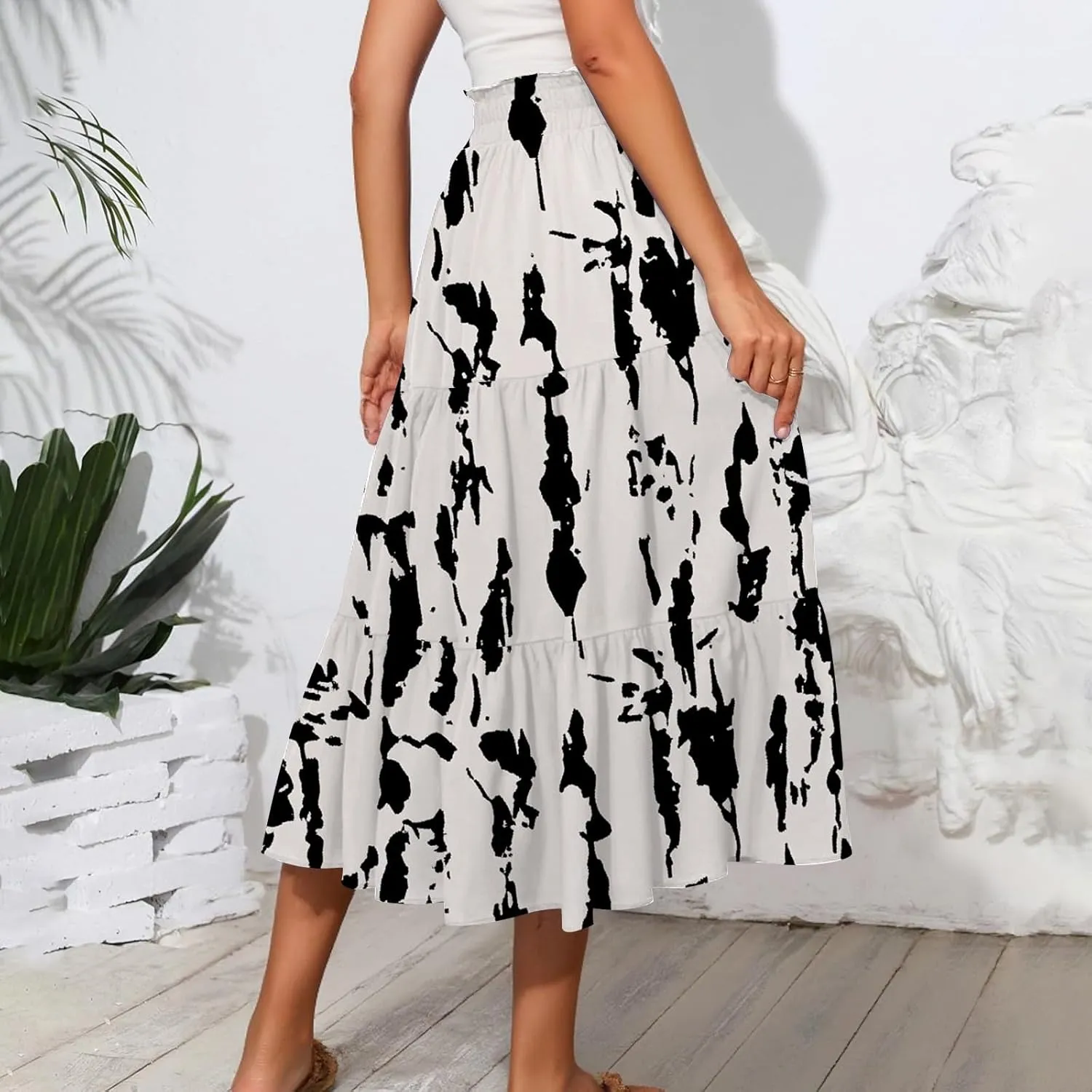 ADHOWBEW Boho Skirts for Women Summer High Waist Bohemian Trendy Flowy Cotton Casual Sexy Skirts