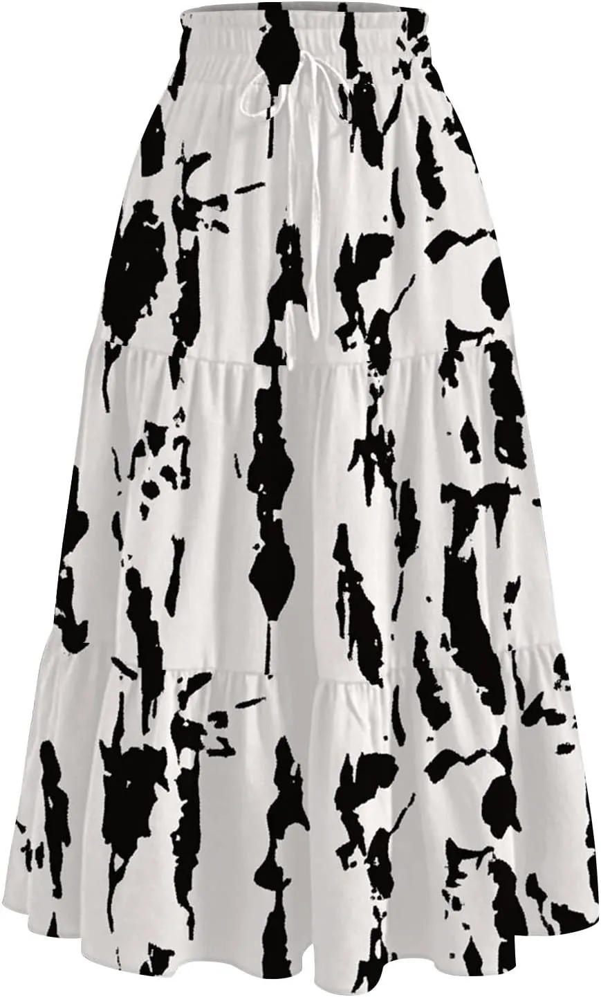ADHOWBEW Boho Skirts for Women Summer High Waist Bohemian Trendy Flowy Cotton Casual Sexy Skirts