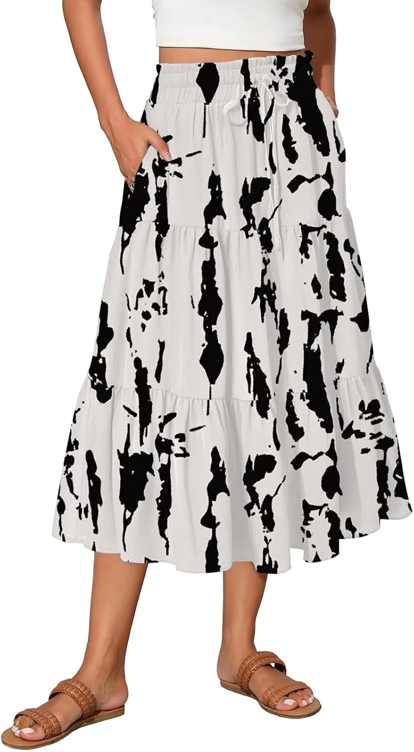 ADHOWBEW Boho Skirts for Women Summer High Waist Bohemian Trendy Flowy Cotton Casual Sexy Skirts