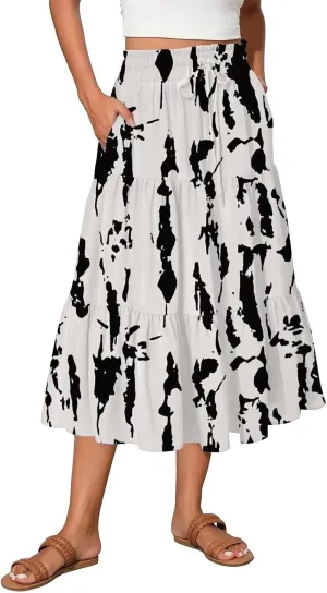 ADHOWBEW Boho Skirts for Women Summer High Waist Bohemian Trendy Flowy Cotton Casual Sexy Skirts