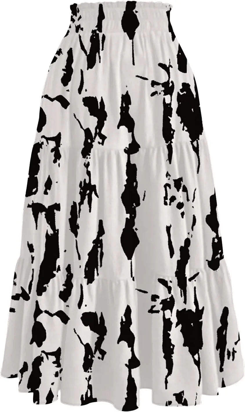 ADHOWBEW Boho Skirts for Women Summer High Waist Bohemian Trendy Flowy Cotton Casual Sexy Skirts