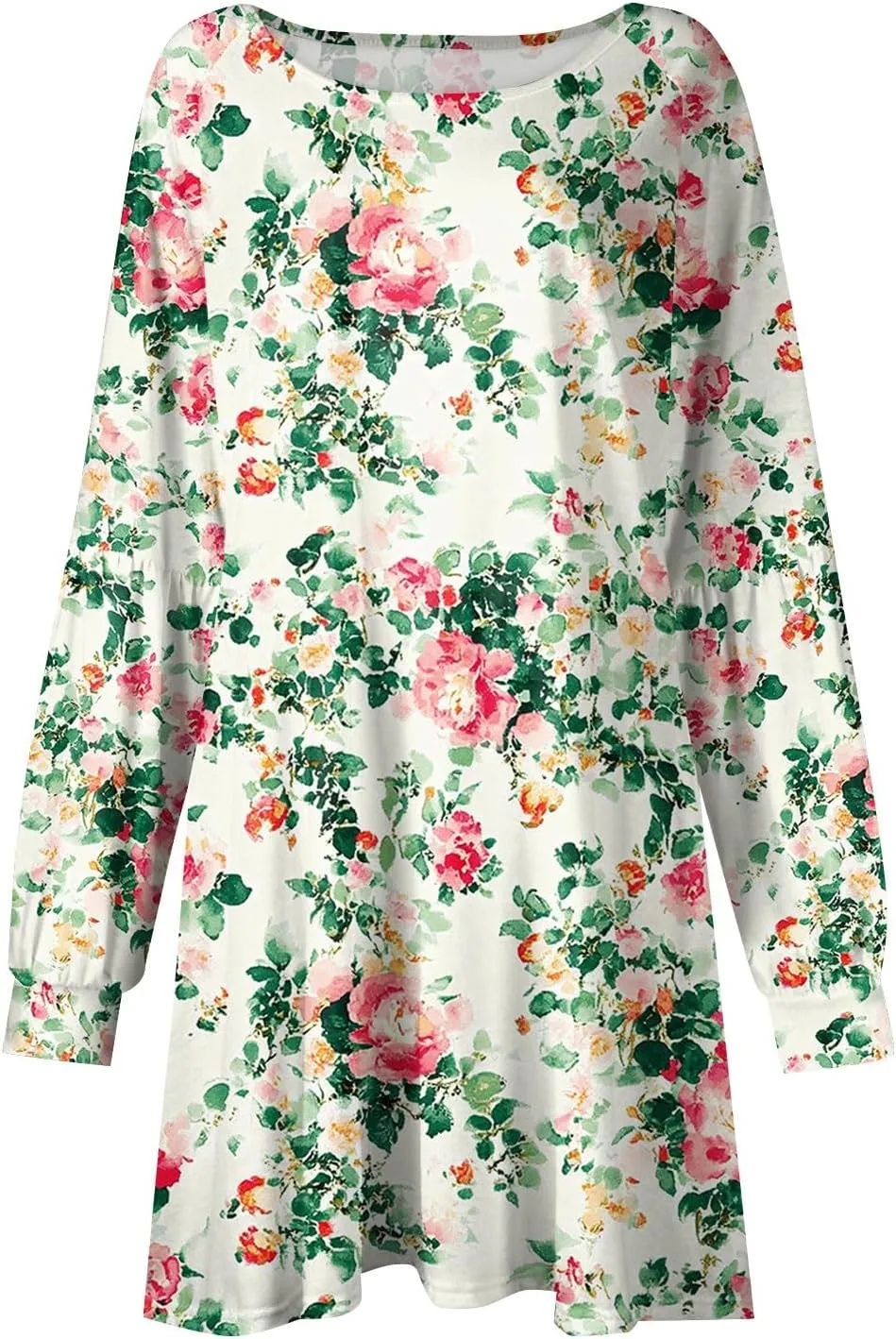 ADHOWBEW Summer Dresses for Women 2025 Long Sleeve Trendy Plus Size Sexy Casual Round Neck Midi Dresses