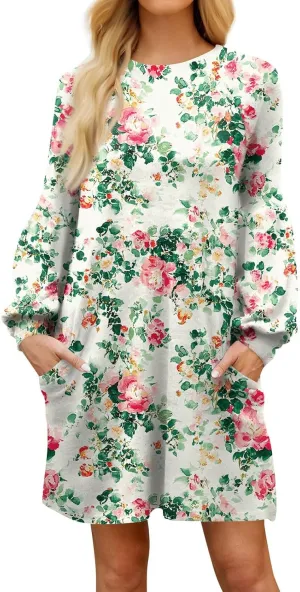 ADHOWBEW Summer Dresses for Women 2025 Long Sleeve Trendy Plus Size Sexy Casual Round Neck Midi Dresses