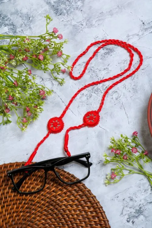 Antarang- Red  Mirror Spec Chain/ Spectacle Lanyard, 100% Cotton. Valentine Special. Hand Made By Divyang Rural Women.
