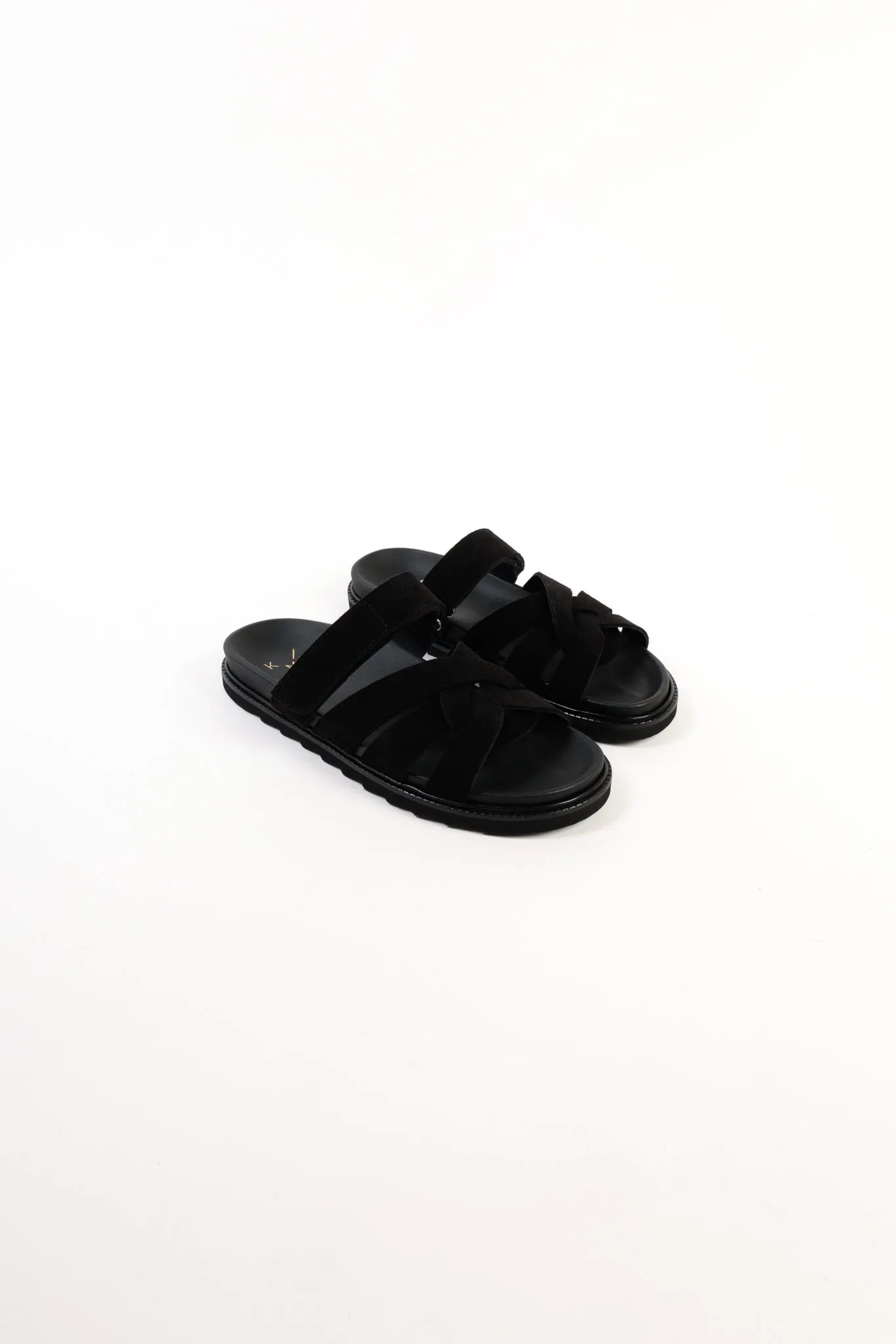 ATENEA BLACK - Leather Crossover Straps Footbed Sandals
