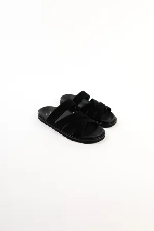 ATENEA BLACK - Leather Crossover Straps Footbed Sandals