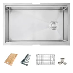 AZUNI 30"L x 19"W Undermount Single Bowl Kitchen Sink Workstation with Accessories Included C131L