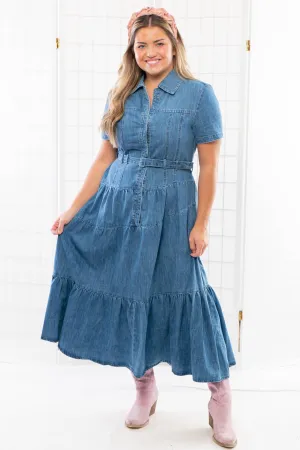 Bettie Tiered Button Down Denim Midi Dress
