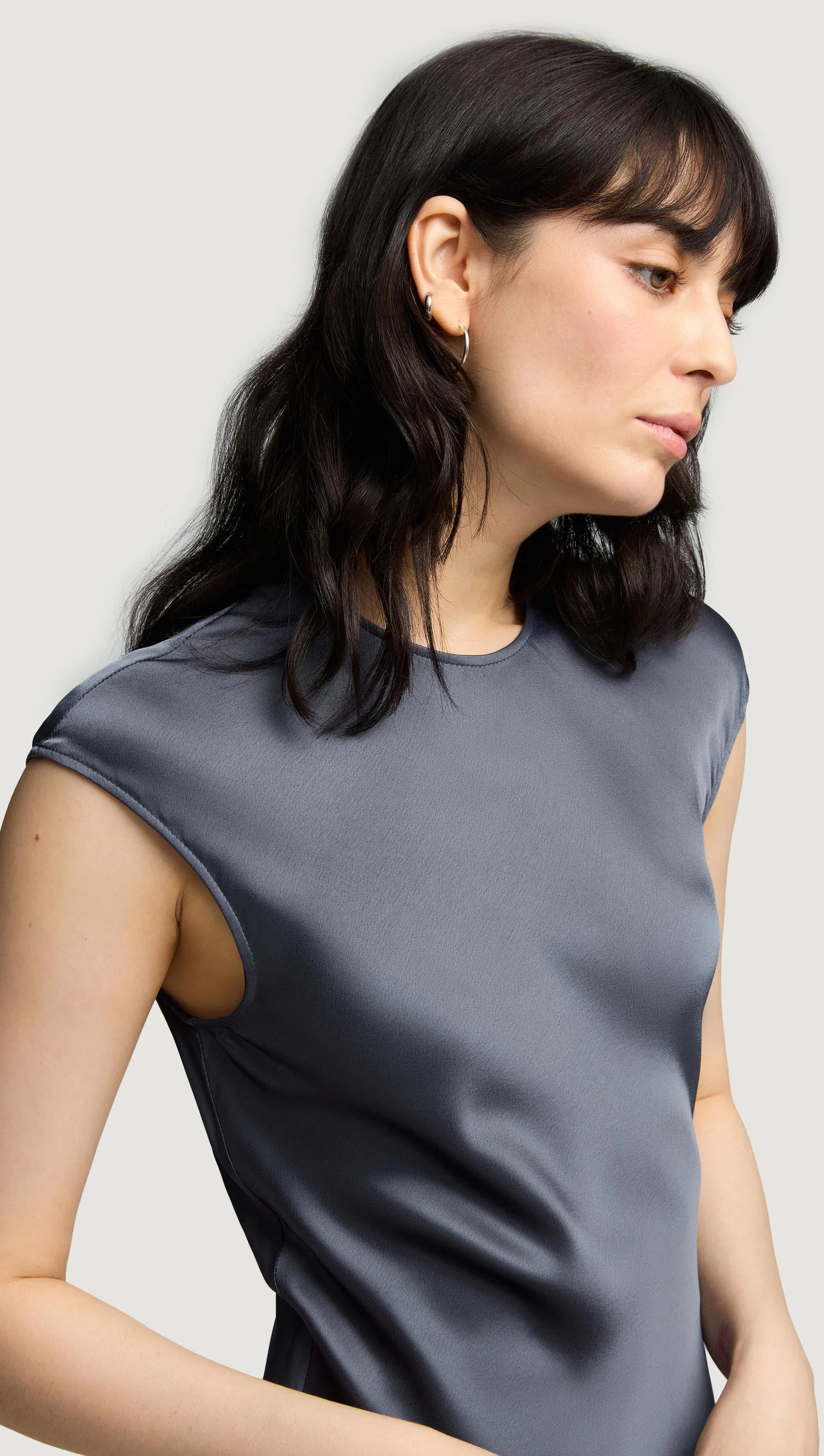 Bias Dress in Viscose Satin | Stone Blue