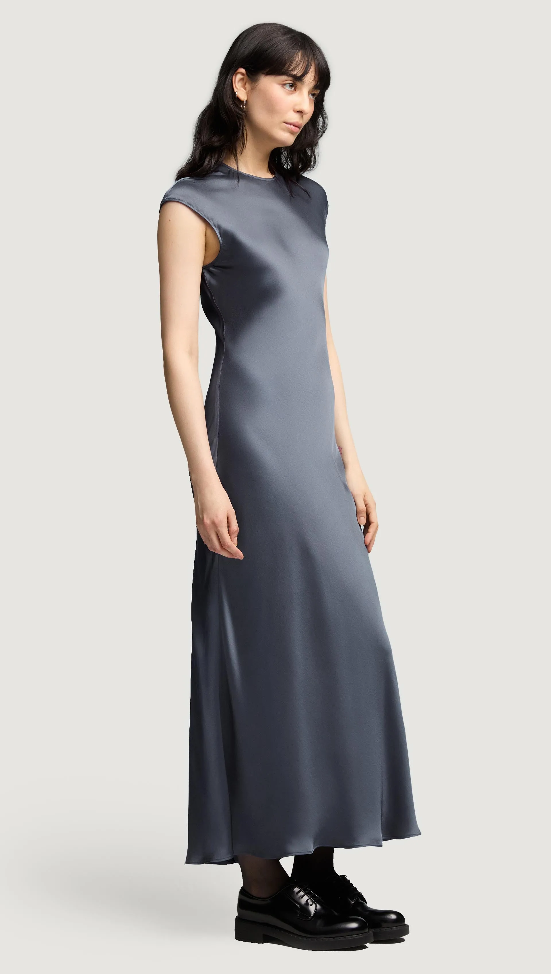 Bias Dress in Viscose Satin | Stone Blue