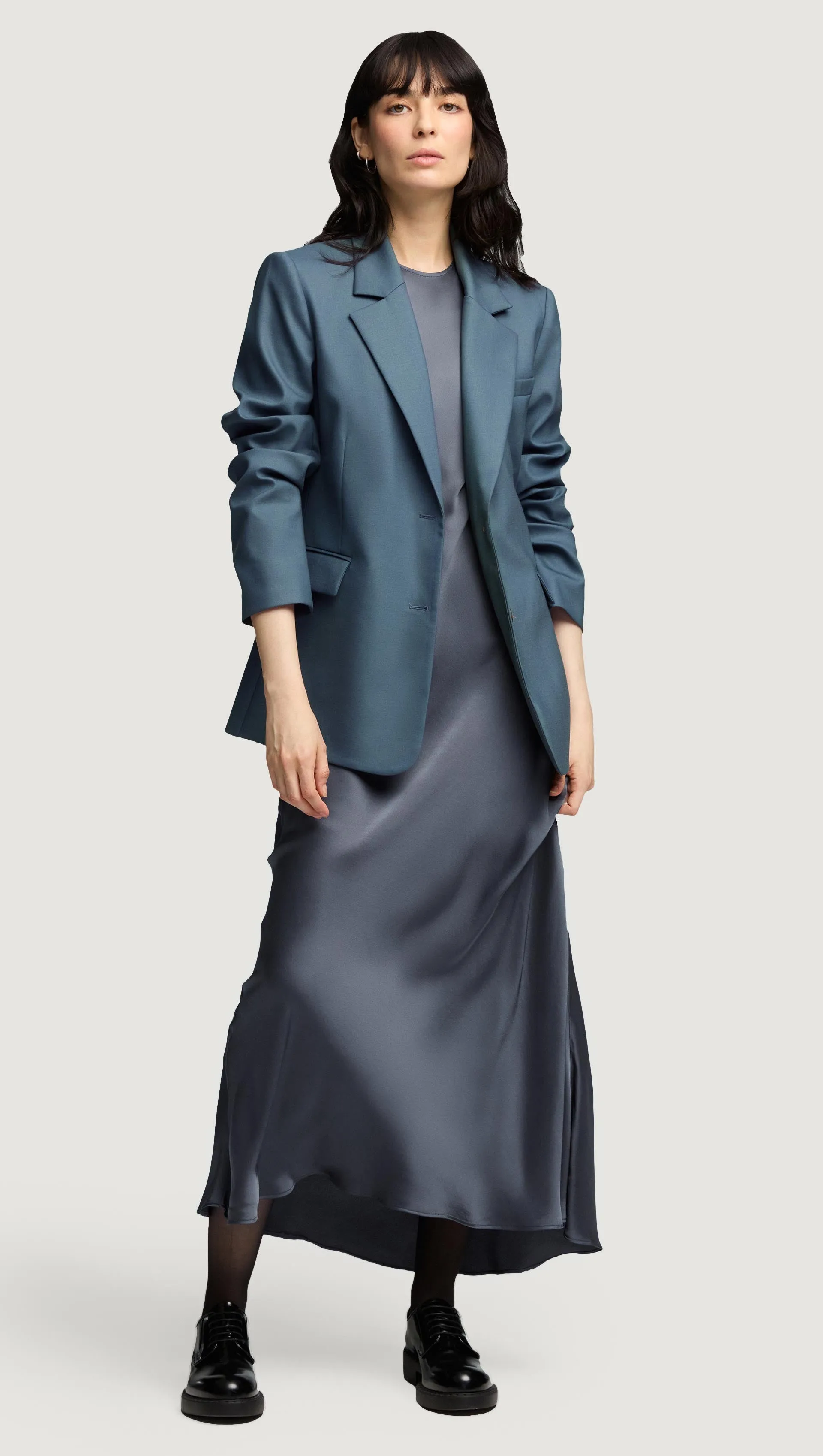 Bias Dress in Viscose Satin | Stone Blue