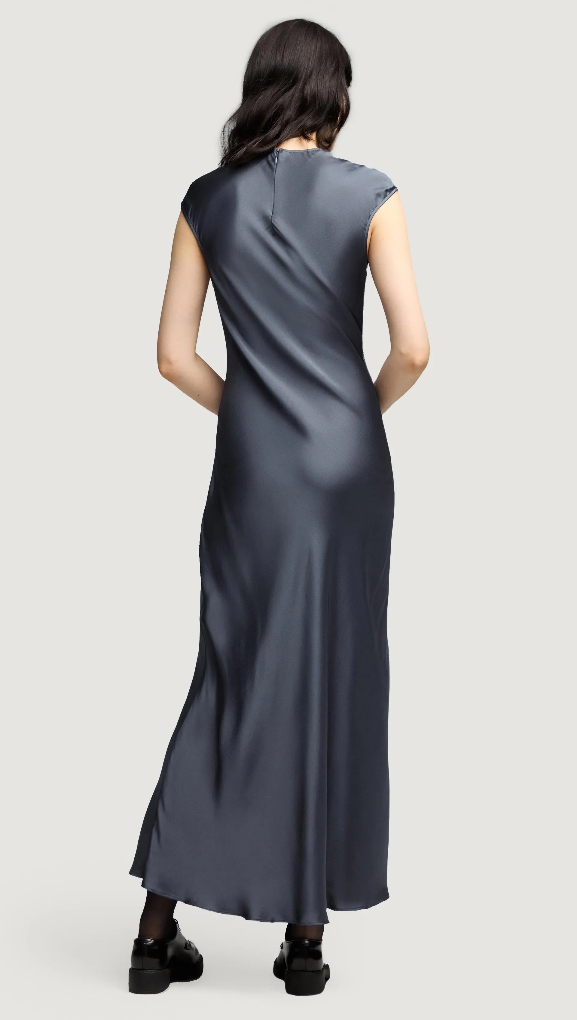 Bias Dress in Viscose Satin | Stone Blue
