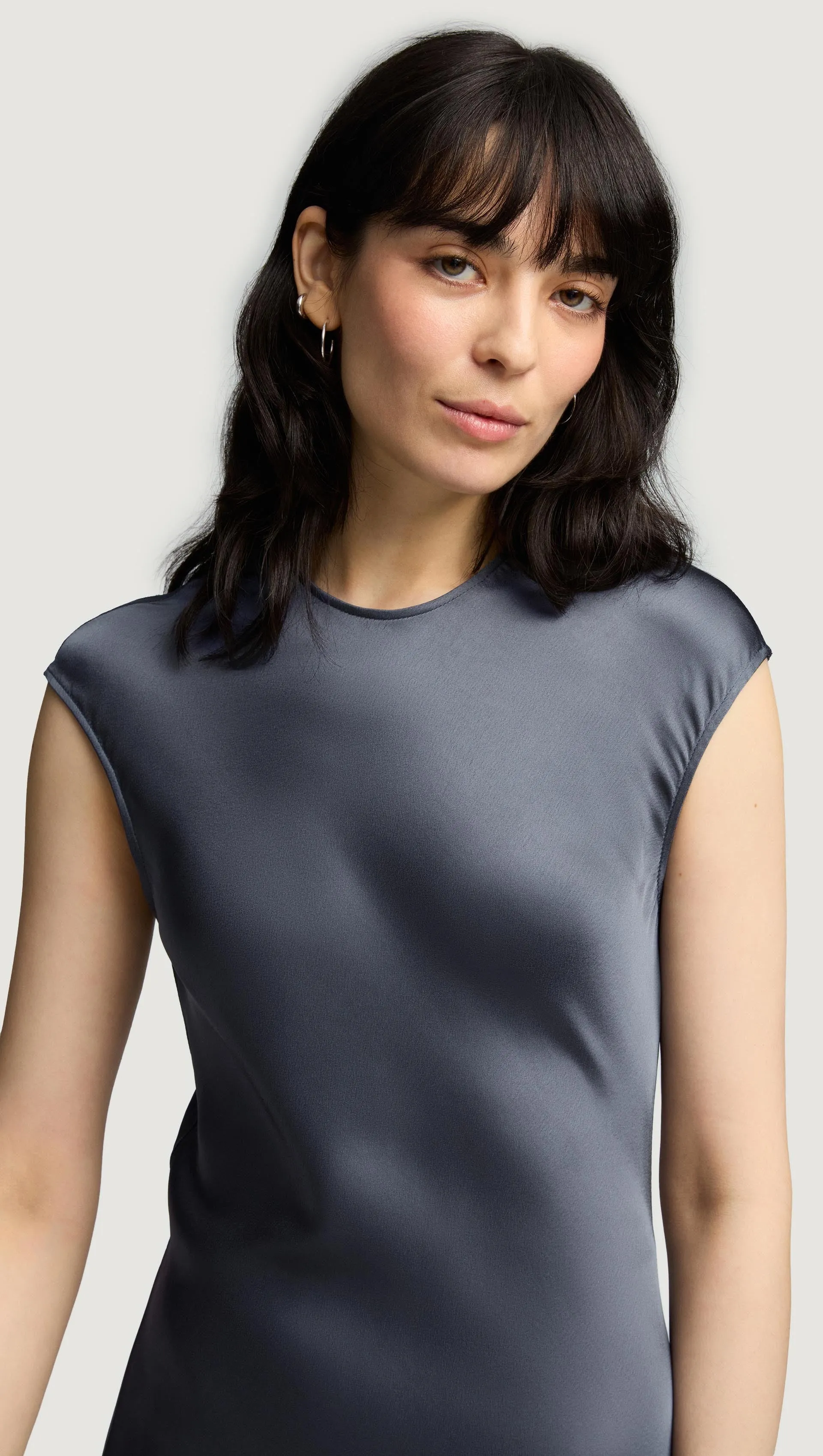 Bias Dress in Viscose Satin | Stone Blue