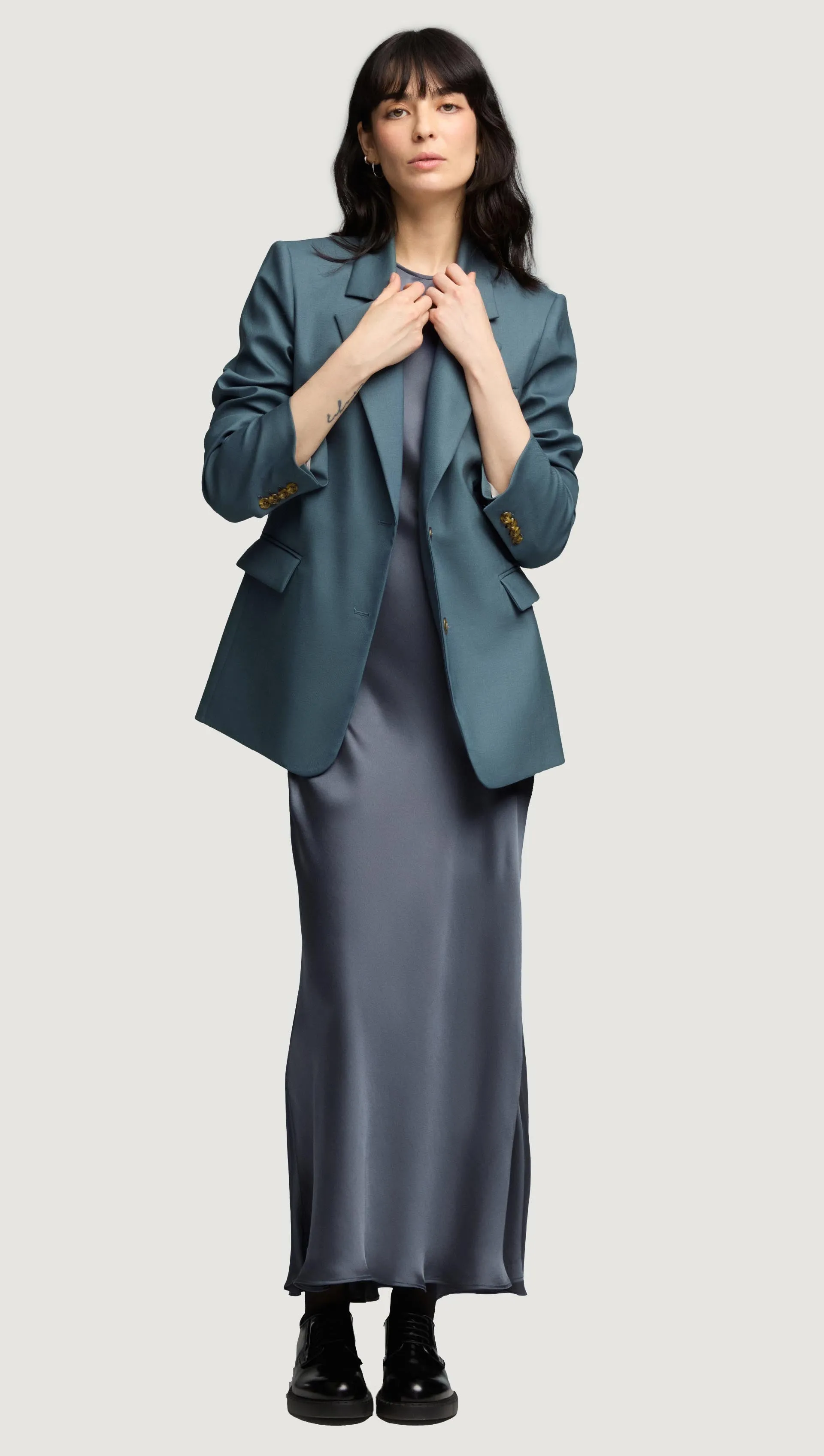 Bias Dress in Viscose Satin | Stone Blue