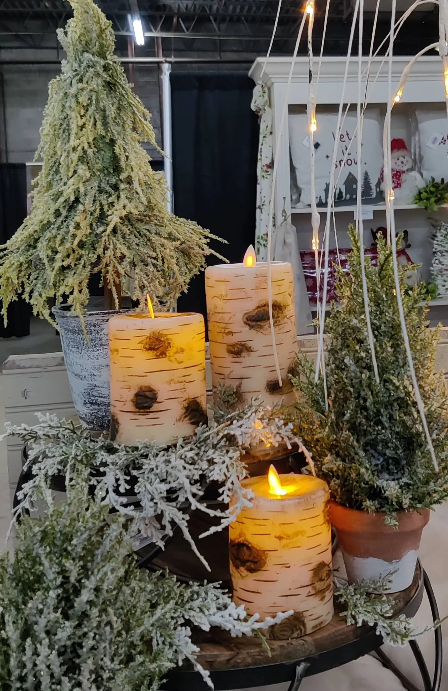 Birch Pillar Candle Moving Flame- Short