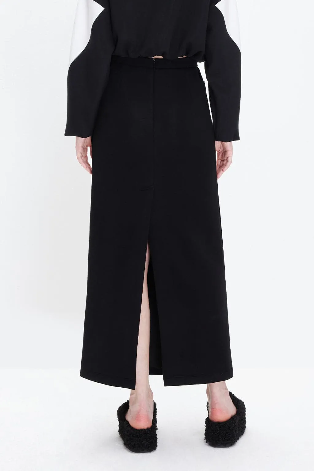 Black And Blue Colourblock Sporty Slit Skirt