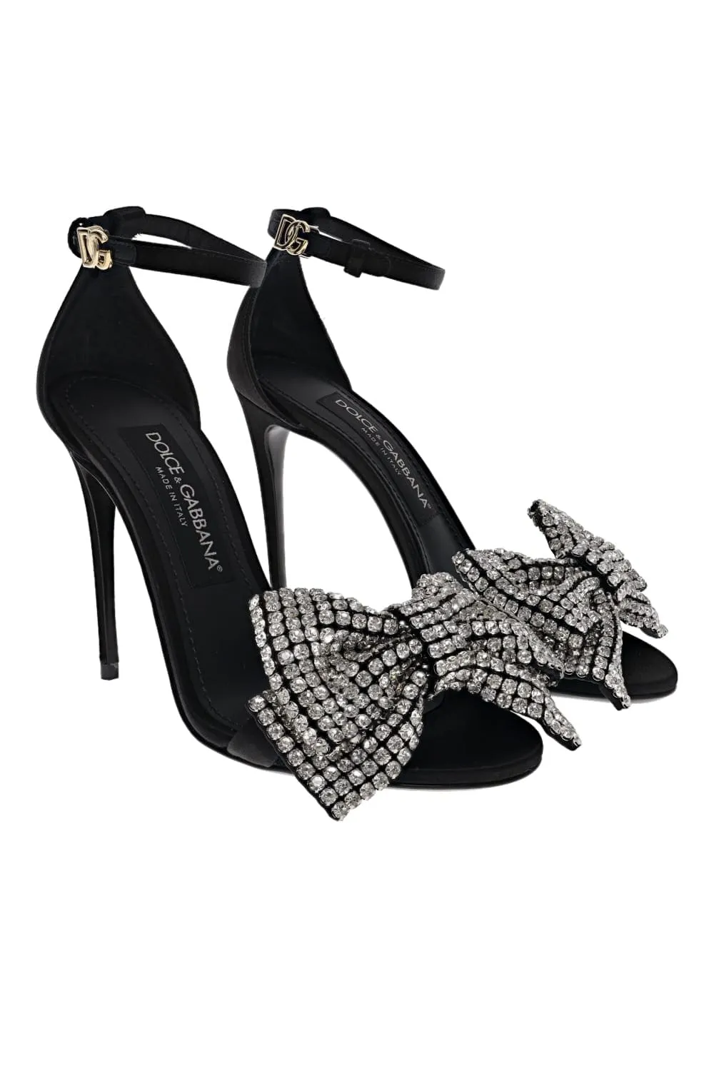 Black Crystal Bow Satin Heel