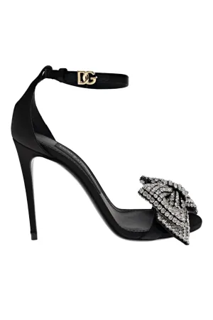 Black Crystal Bow Satin Heel