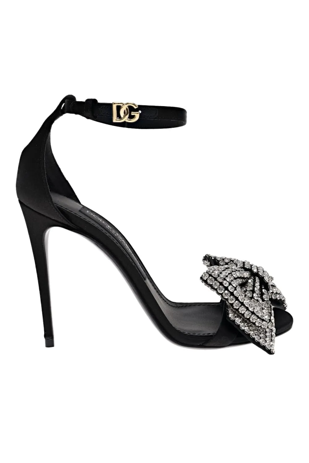 Black Crystal Bow Satin Heel