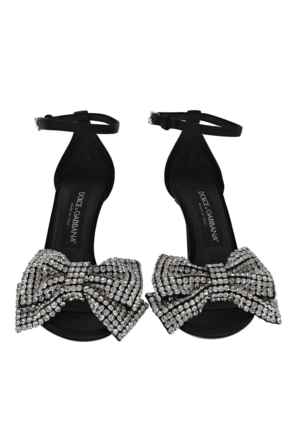 Black Crystal Bow Satin Heel