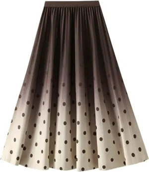 Black Skirt for Women Women's High Waisted Slim Gradient Pleated A Line Skirt Fashion Polka Dot Print Midi Skirt