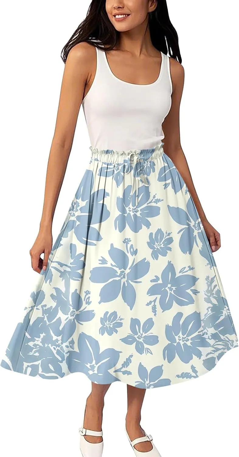 Bohemian Skirts for Women High Waist Flowy Maxi Skirt A-Line Long Skirt Summer