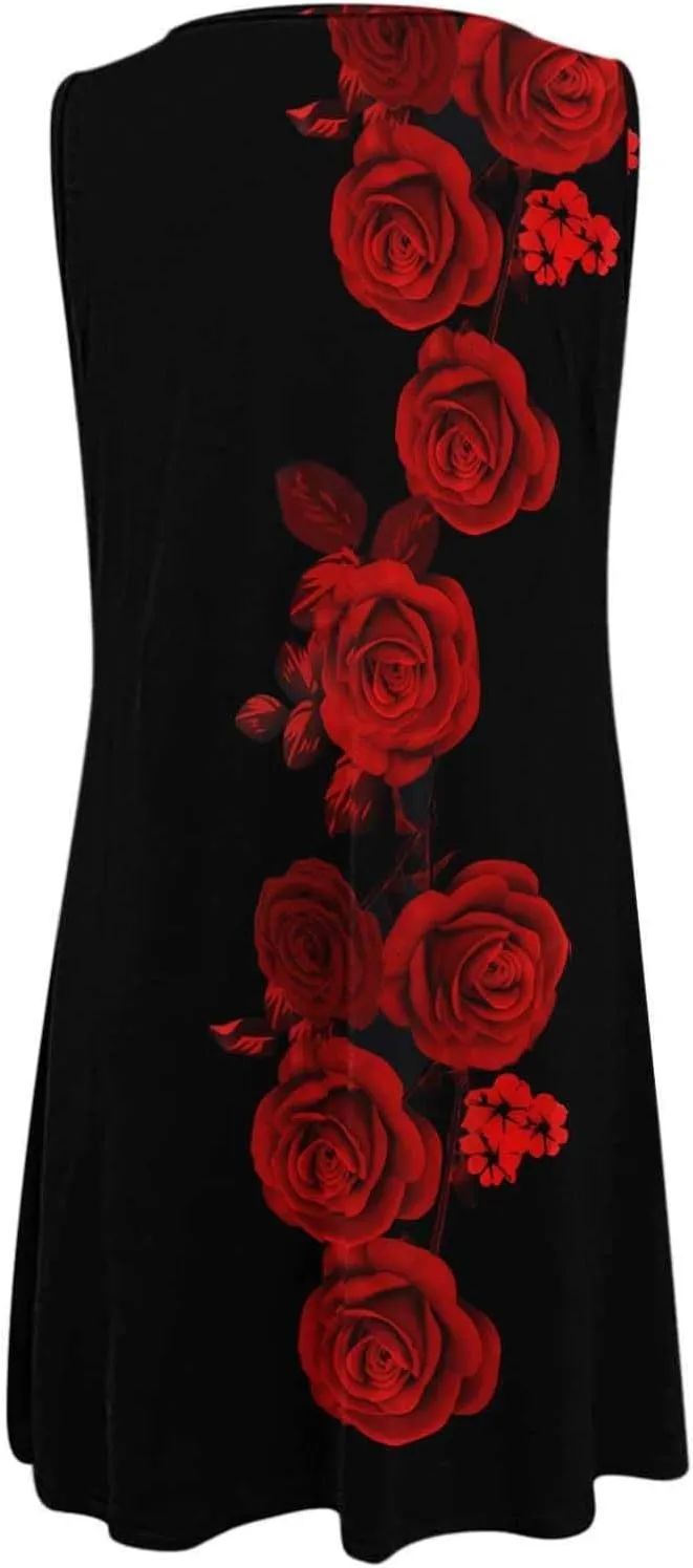 Boho Dresses for Women 2024 Sleeveless Hollow Out Mini Dress Summer Elegant Floral Print Bohemian Sundress Going Out