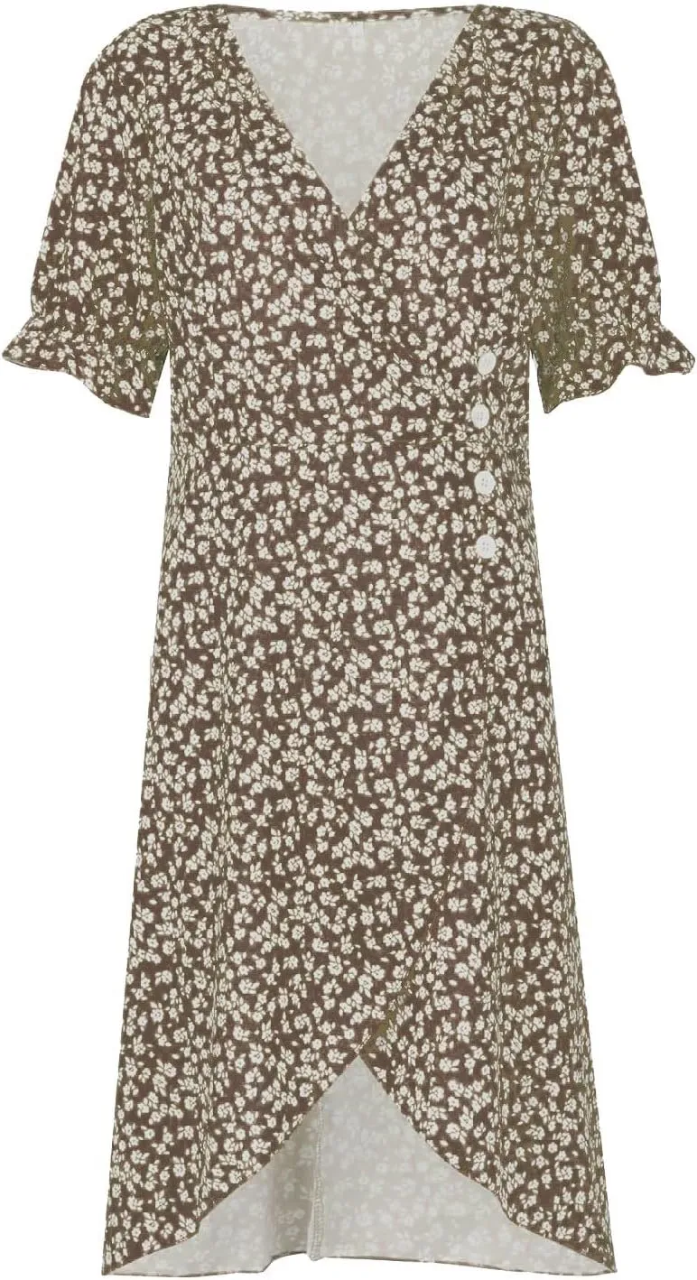 Boho Dresses for Women 2024 Summer Floral Print V Neck Maxi Wrap Dress Hawaiian Beach Tropical Flowy Dress