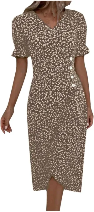 Boho Dresses for Women 2024 Summer Floral Print V Neck Maxi Wrap Dress Hawaiian Beach Tropical Flowy Dress
