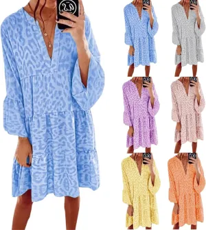 Boho Dresses for Women 2025 Long Sleeve V Neck Dress Casual Spring Summer Midi Dress Flowy Beach Vacation Dresses