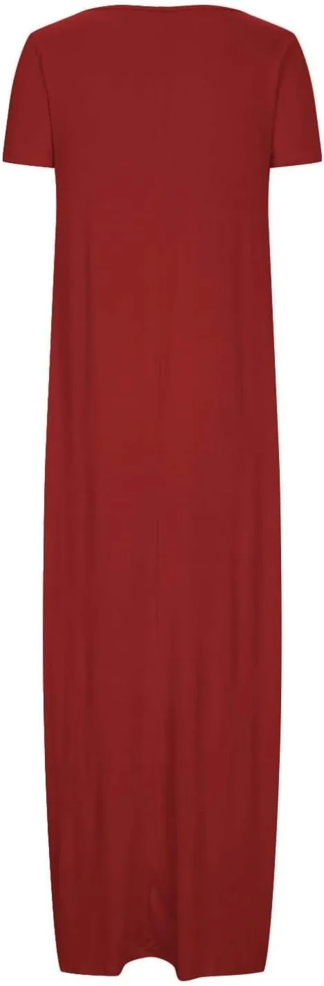 Boho Dresses for Women 2025 Summer Maxi Y2k Solid Color Long Dress Short Sleeve V Neck Flowy Beach Sundress