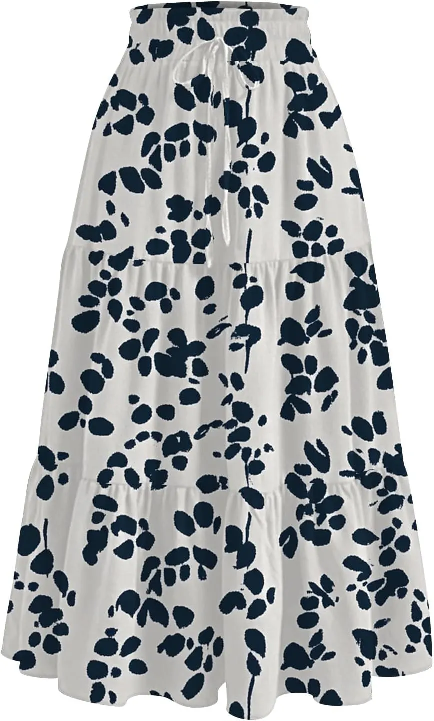 Boho Skirts for Women Floral Pleated Summer Skirt Tummy Control Elegant Dress Vacation Holiday Spring Outfits